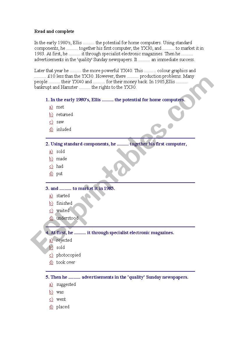 reading comprehension, simple past