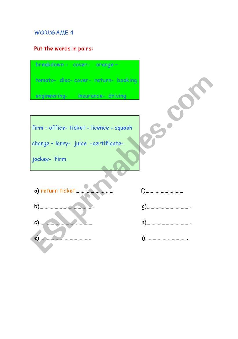 wordgame 4 worksheet