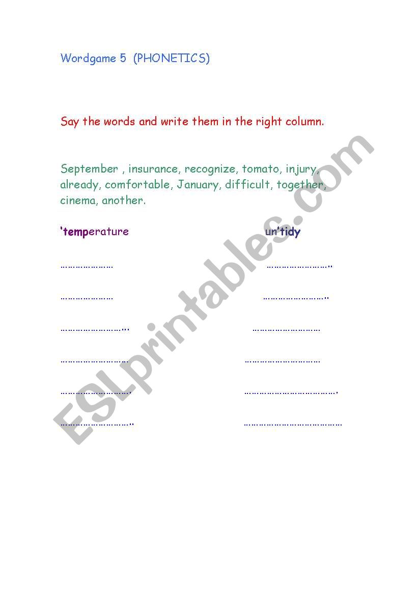 wordgame 5 worksheet