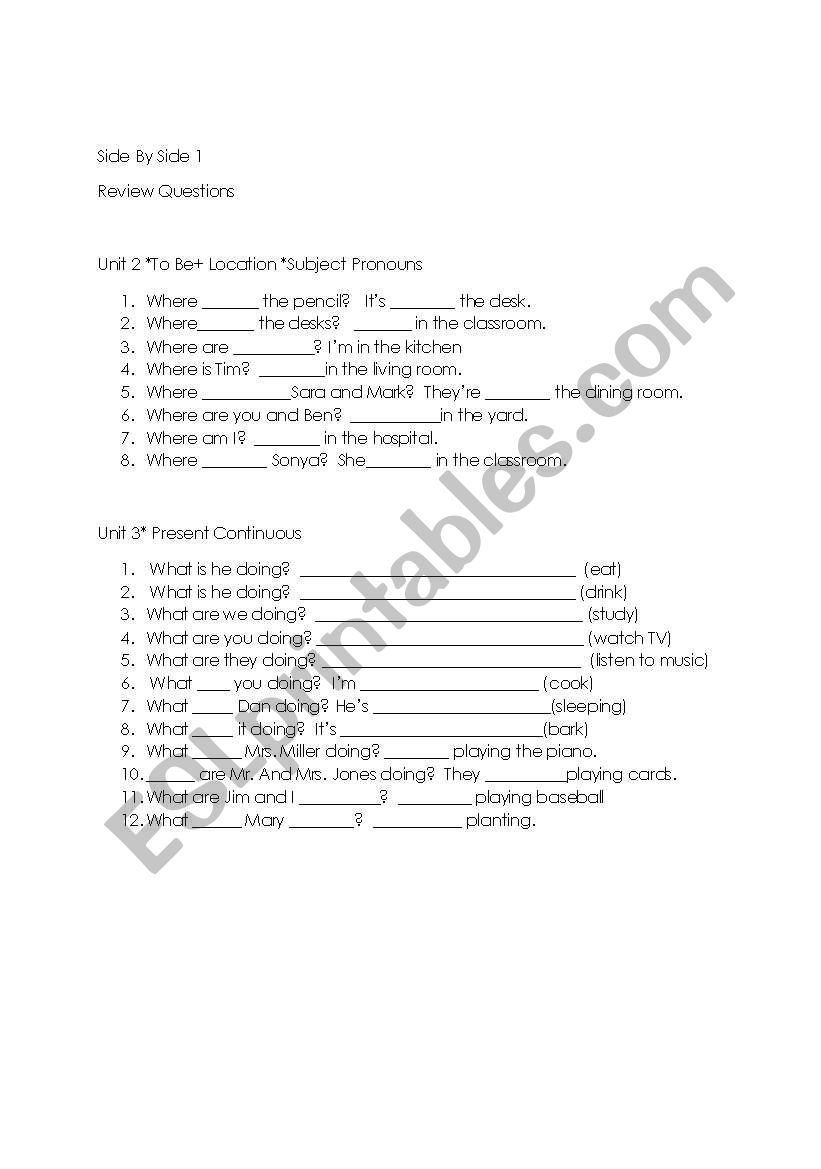 Side By Side Book 1 Review Chapter tests