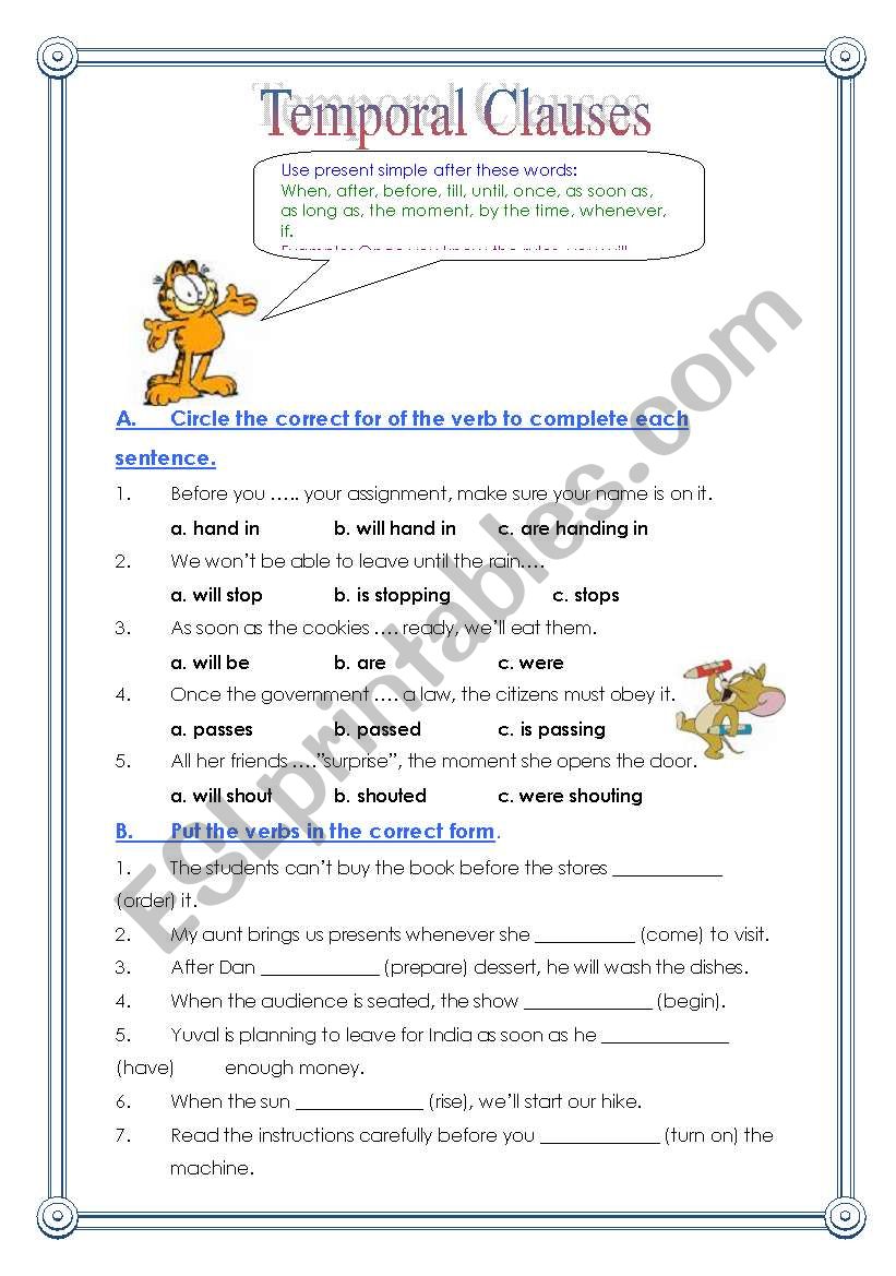 Temporal Clauses worksheet