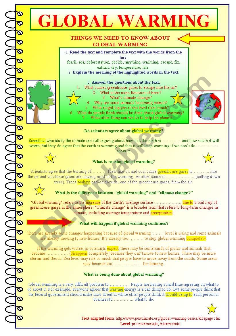 Global Warming worksheet