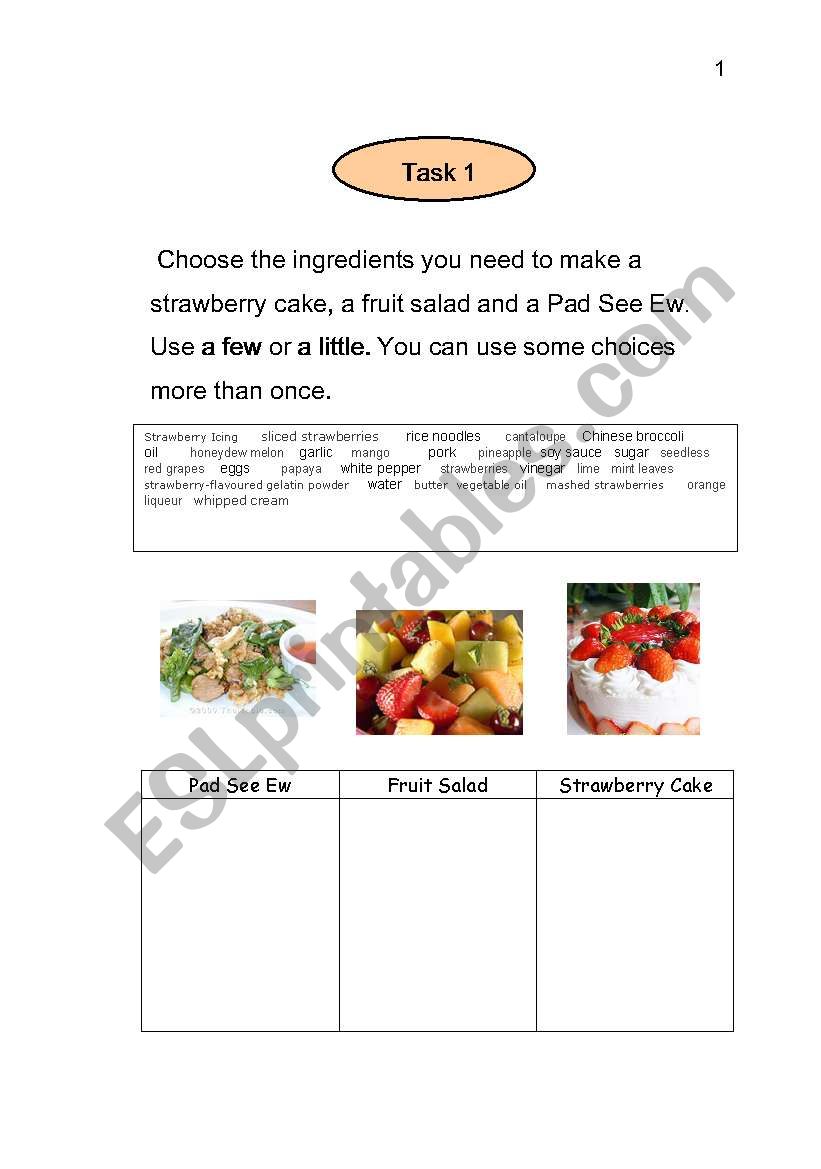 Food and drink worksheet