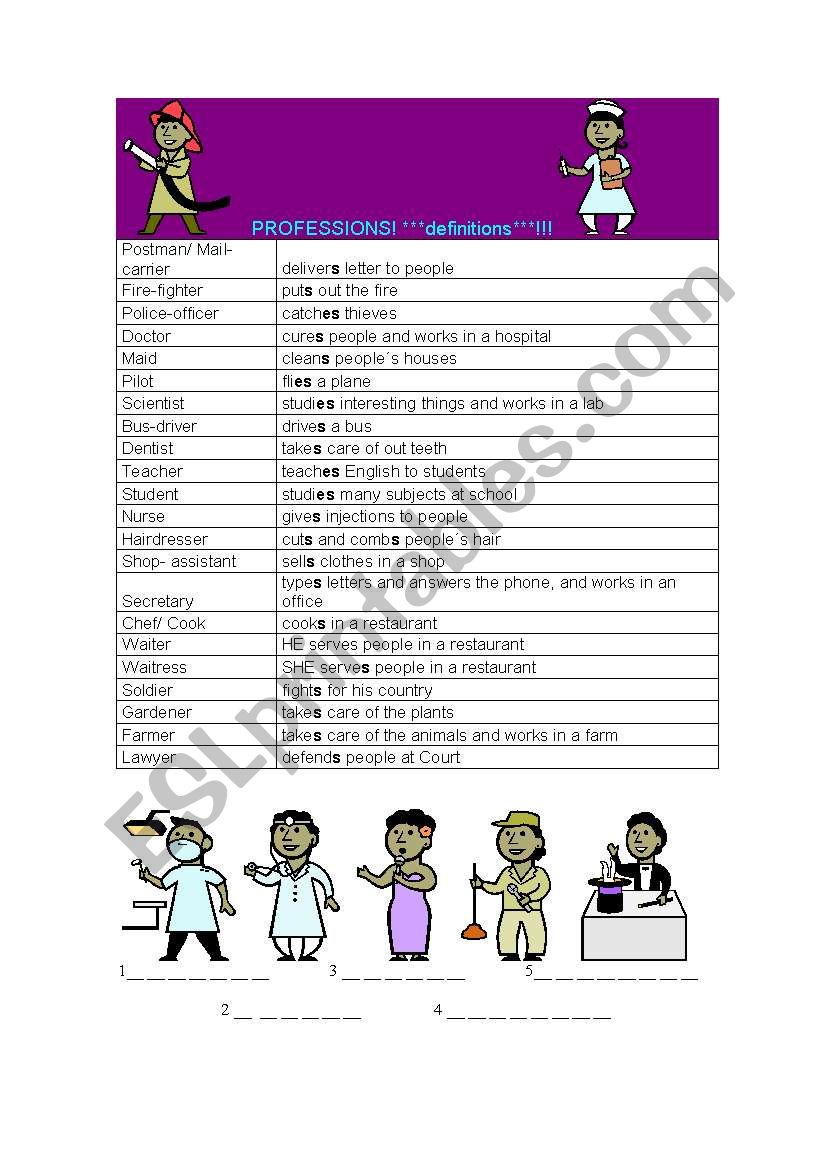 Professions worksheet