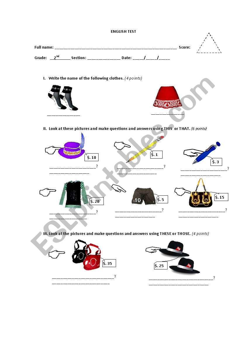 How much is it? - Test worksheet