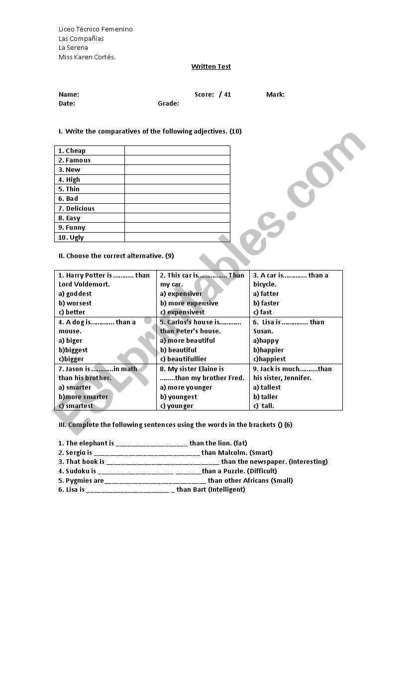 short and long adjectives example