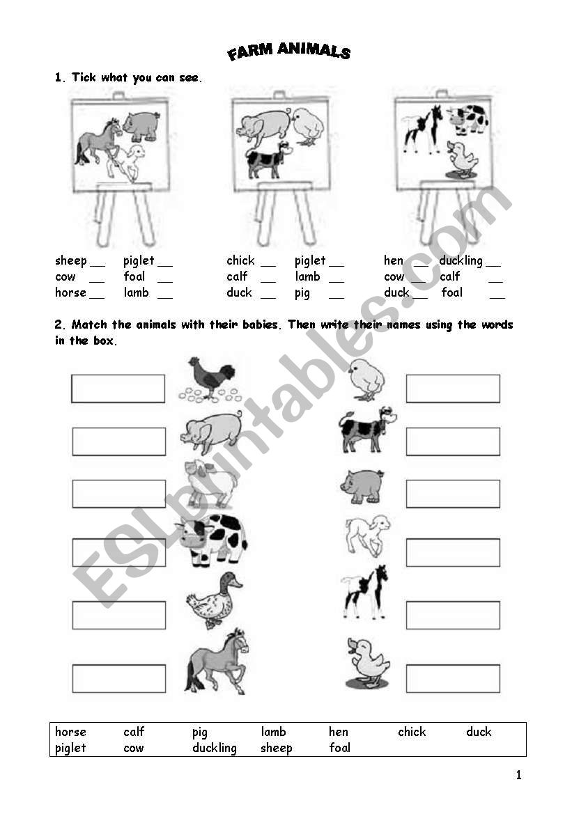 Farm animals worksheet