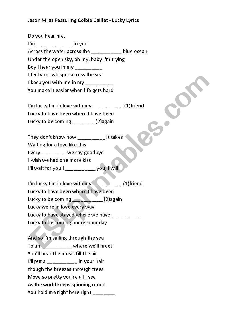 Lucky song worksheet