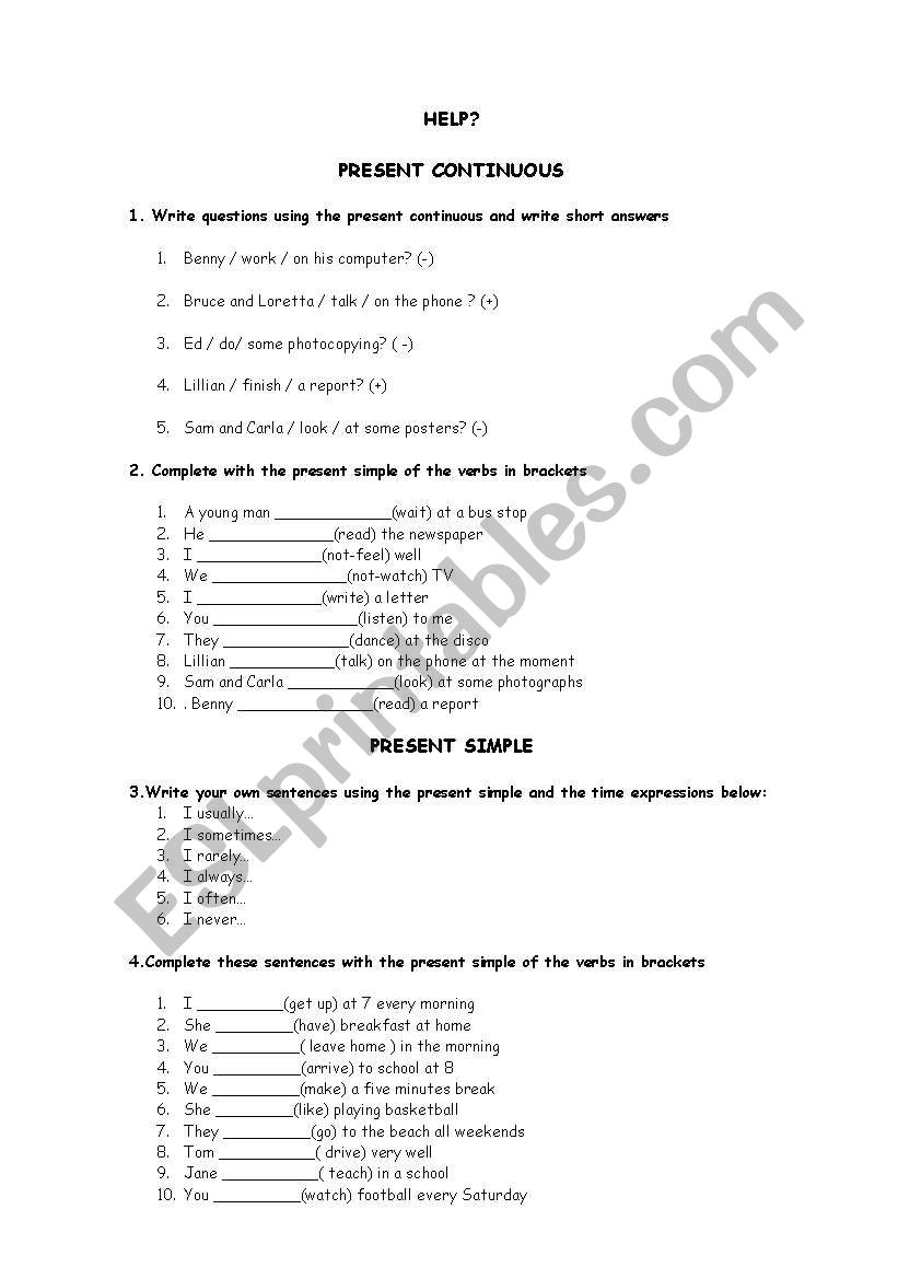 Present Simple and Continuous worksheet