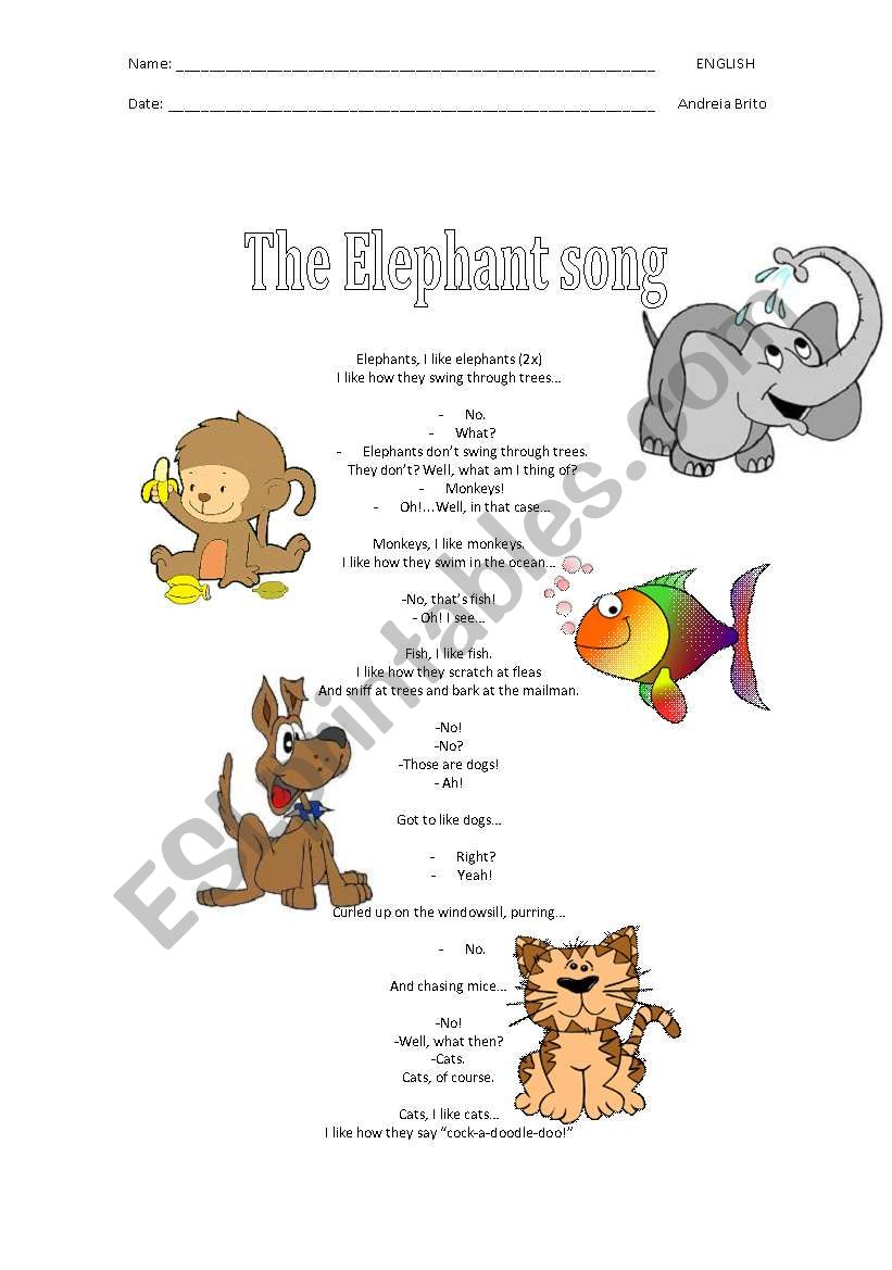 Elephant song worksheet