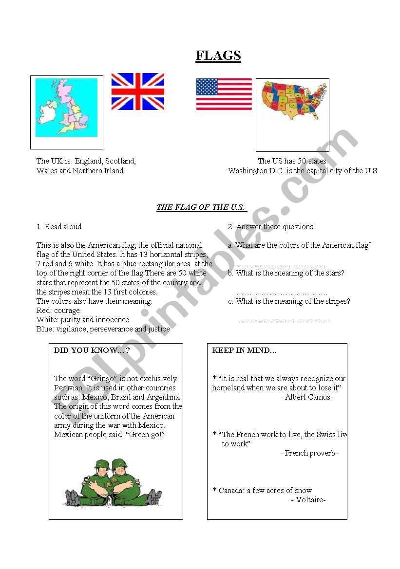 FLAGS. worksheet