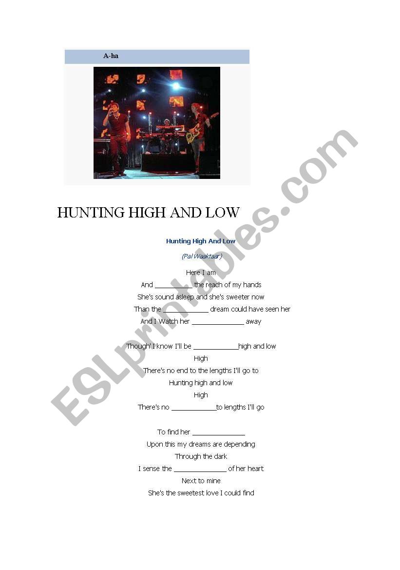 HUNTING HIGH AND LOW worksheet