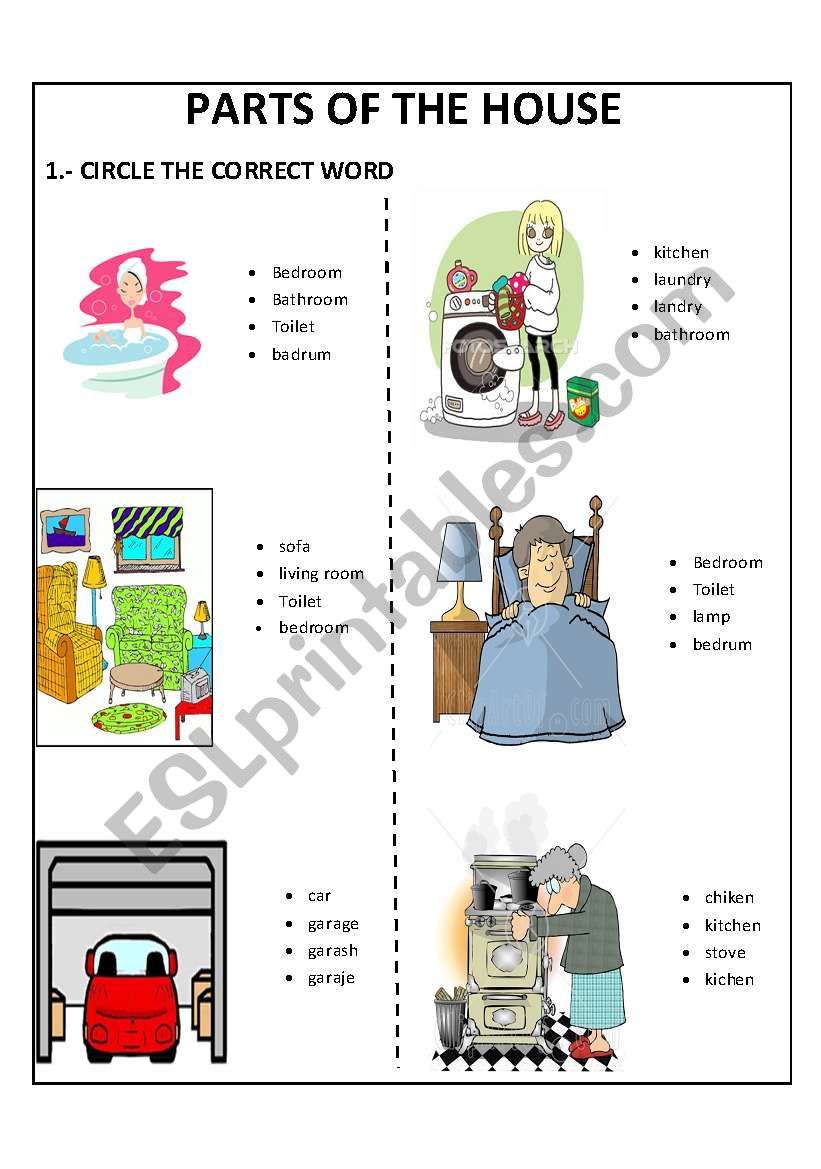 PARTS OF THE HOUSE worksheet