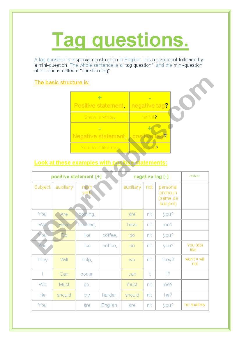 Tag Questions worksheet