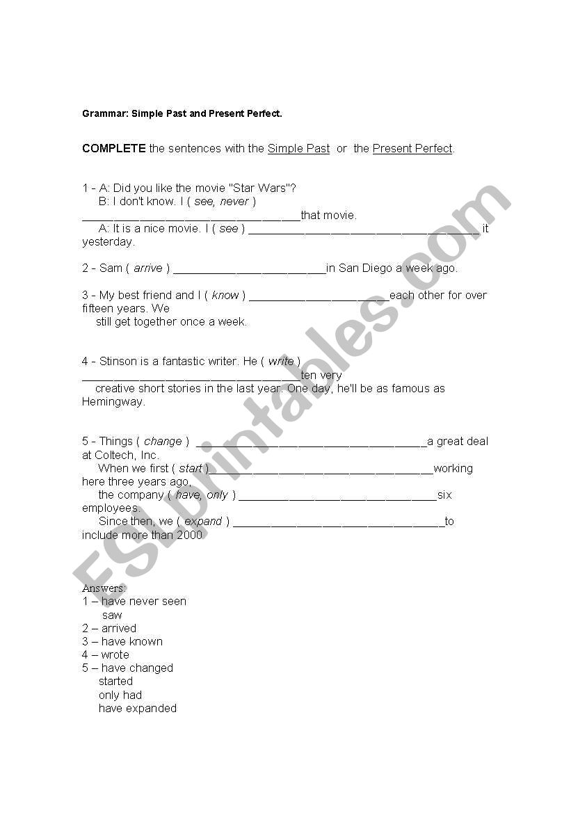 Simple Past  x Present Perfect