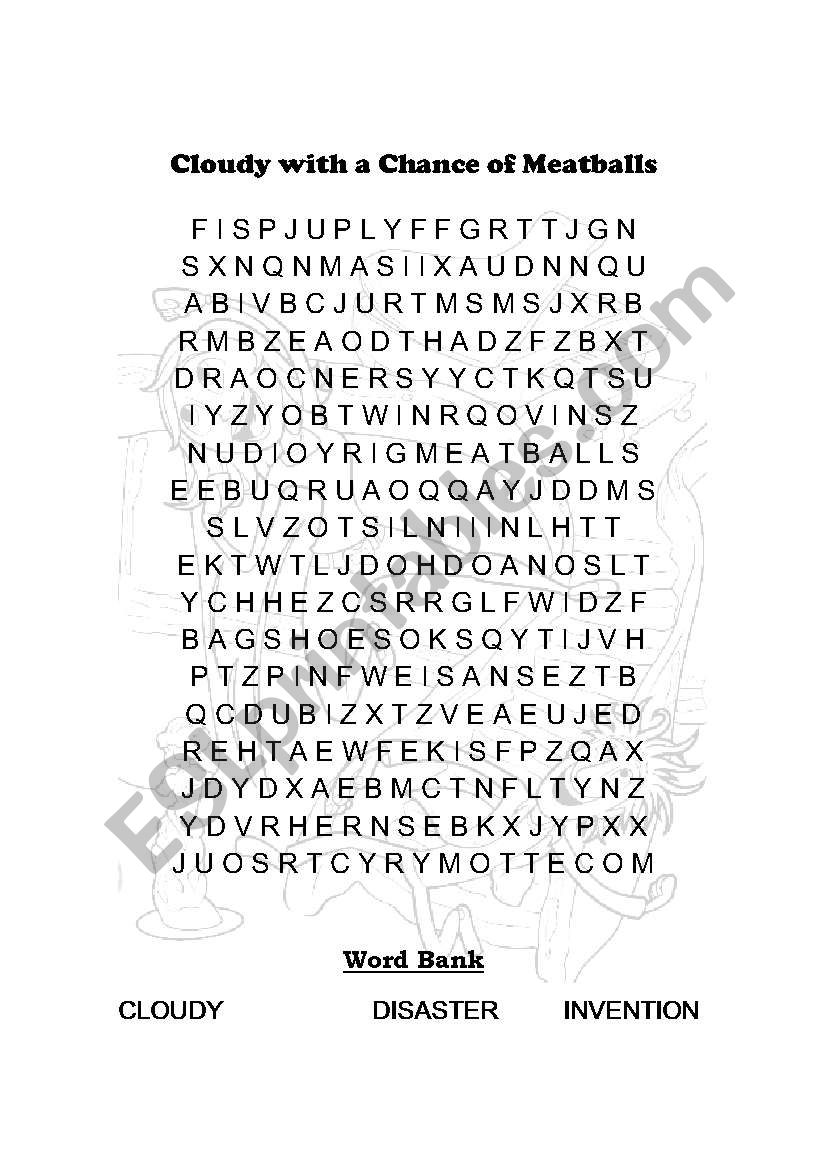 Cloudy with a chance of meatballs wordsearch