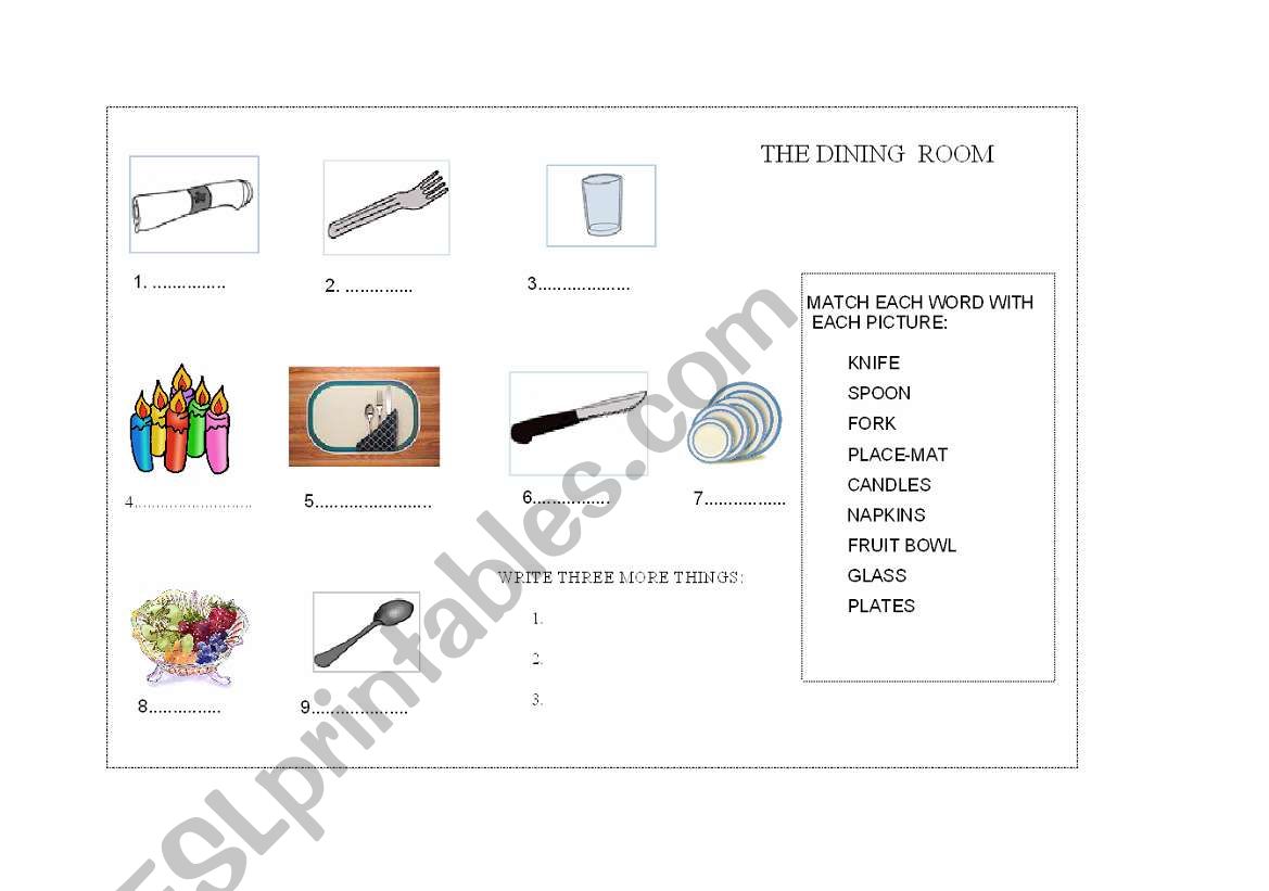 THE DINING ROOM worksheet