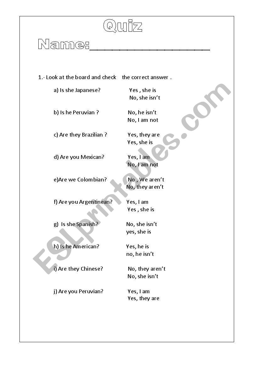 Nationalities worksheet