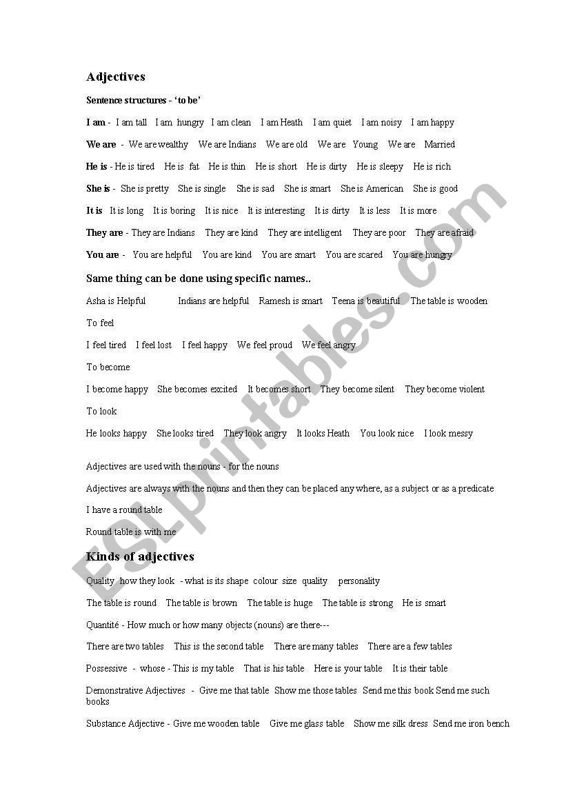 adejectives worksheet