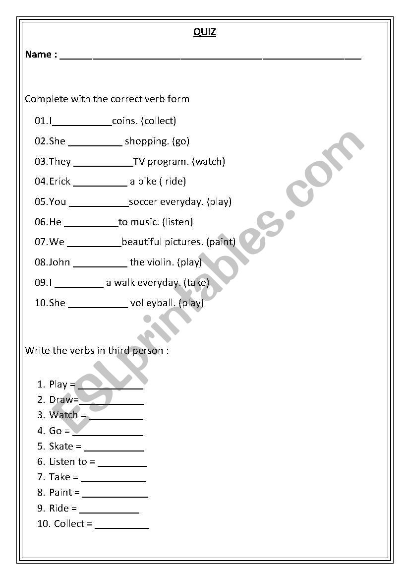 Quiz worksheet