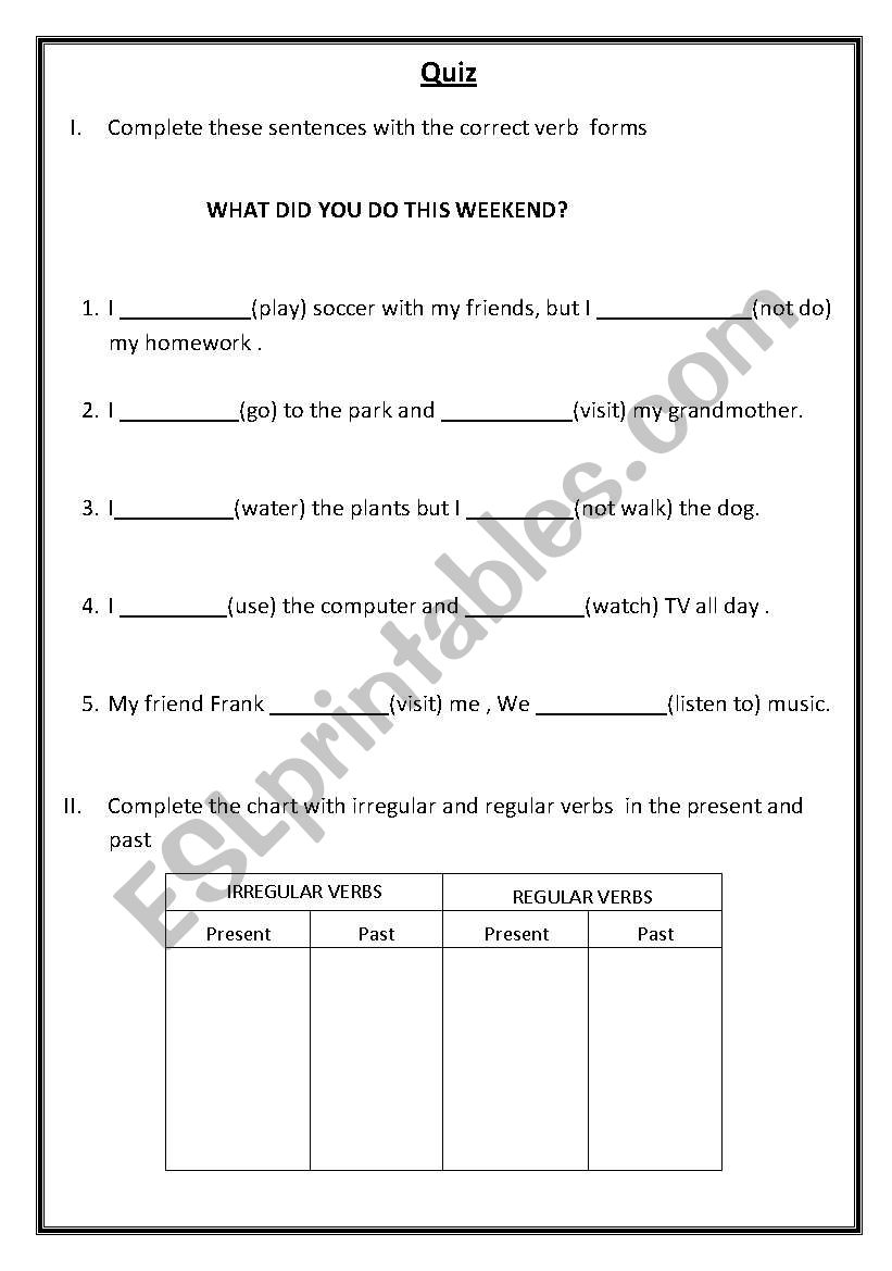 Quiz worksheet