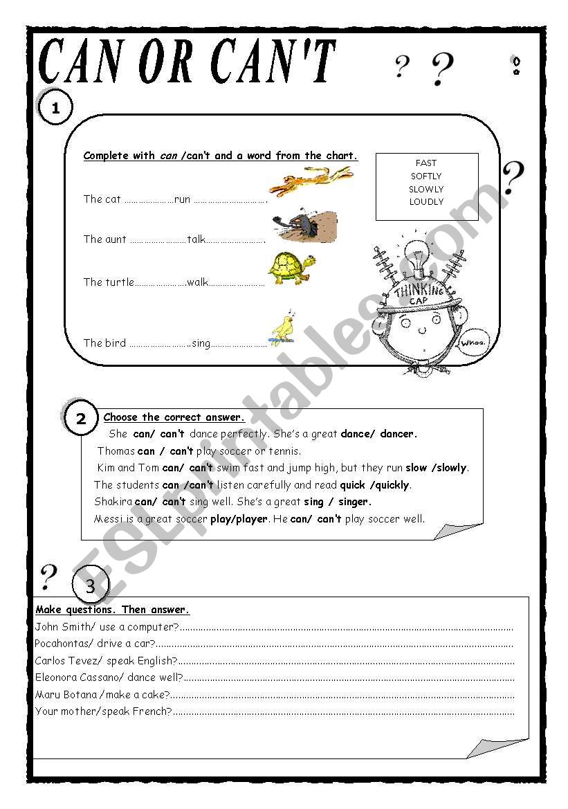 Can Or Cant worksheet