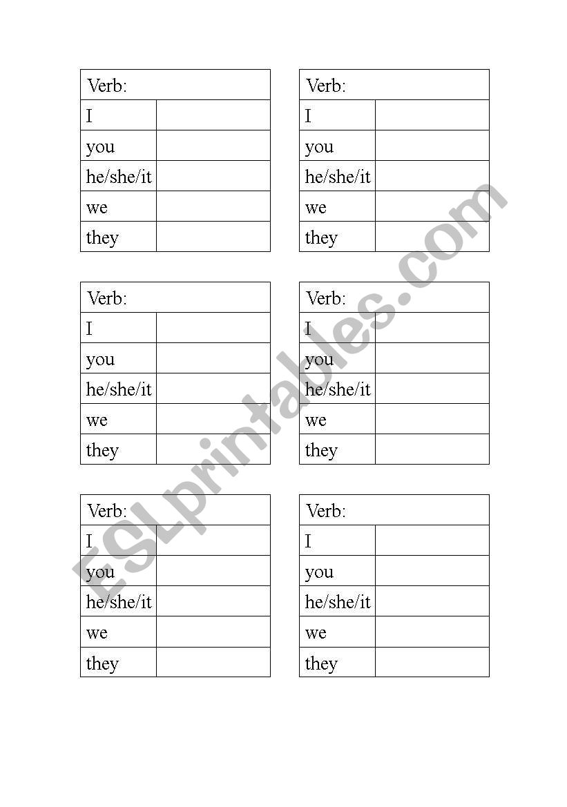 Verb Conjugation Chart worksheet