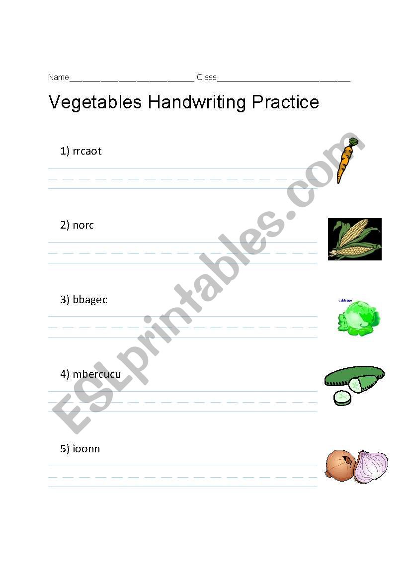 Vegetables Handwriting Exercise