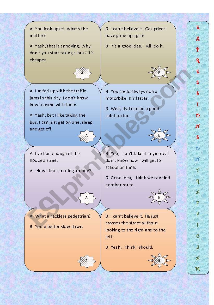 Speaking cards to show annoyance and make suggestions about the traffic jam