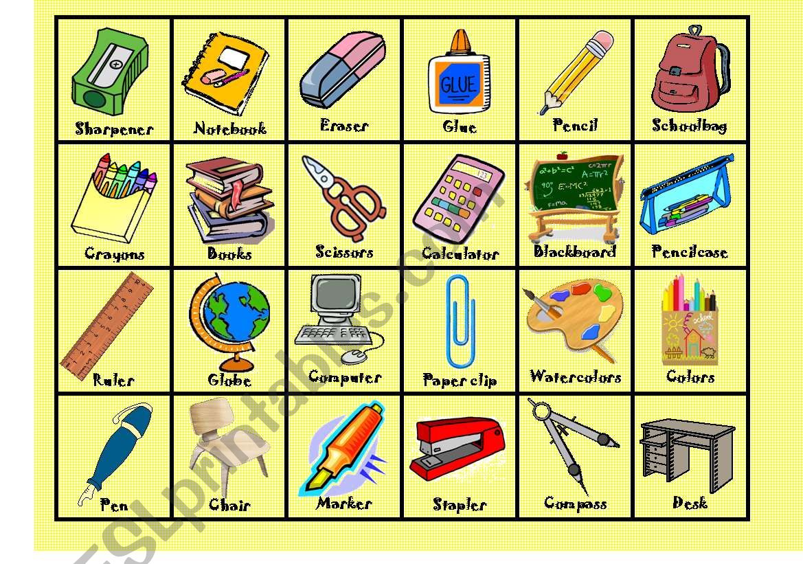 Bingo (school objects) Fully editable