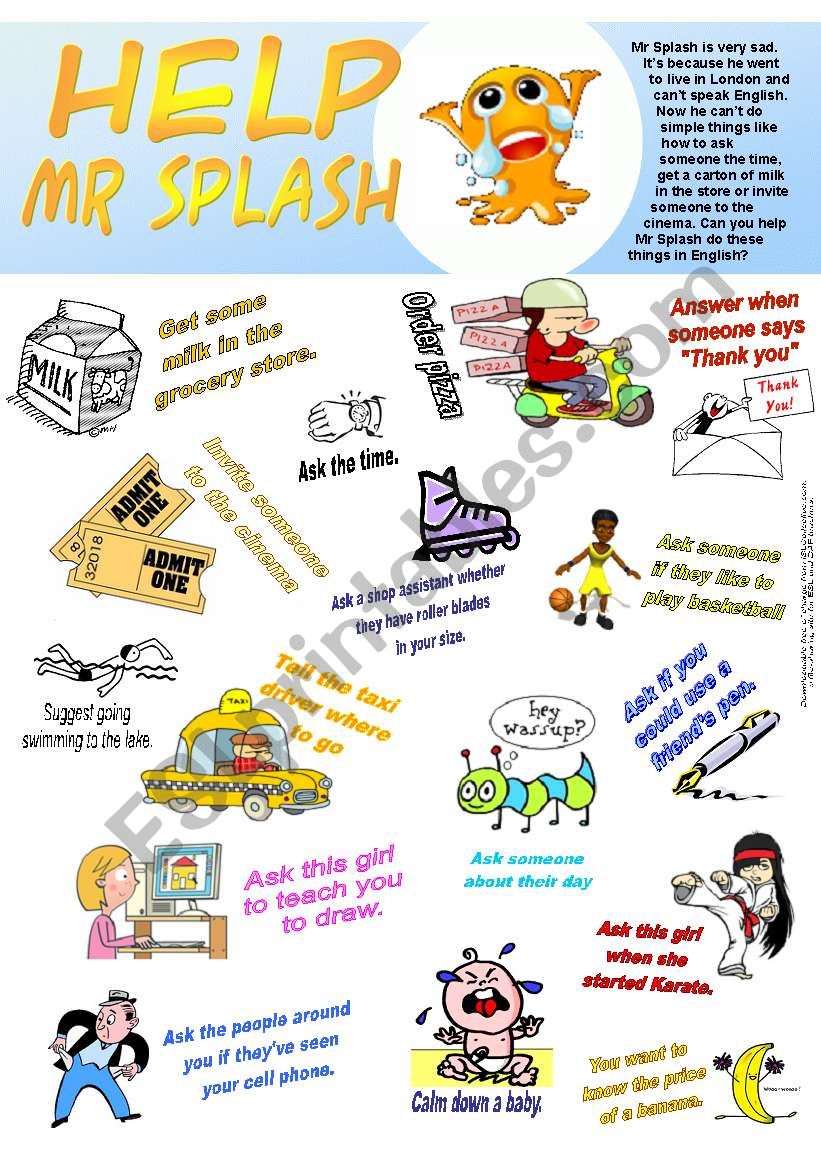 Help Mr Splash (Simple functions in English)