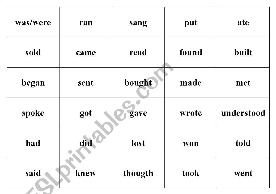 Bingo game (irregular verbs) worksheet