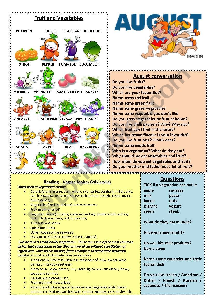 August worksheet 8/12 (read, talk and discuss)