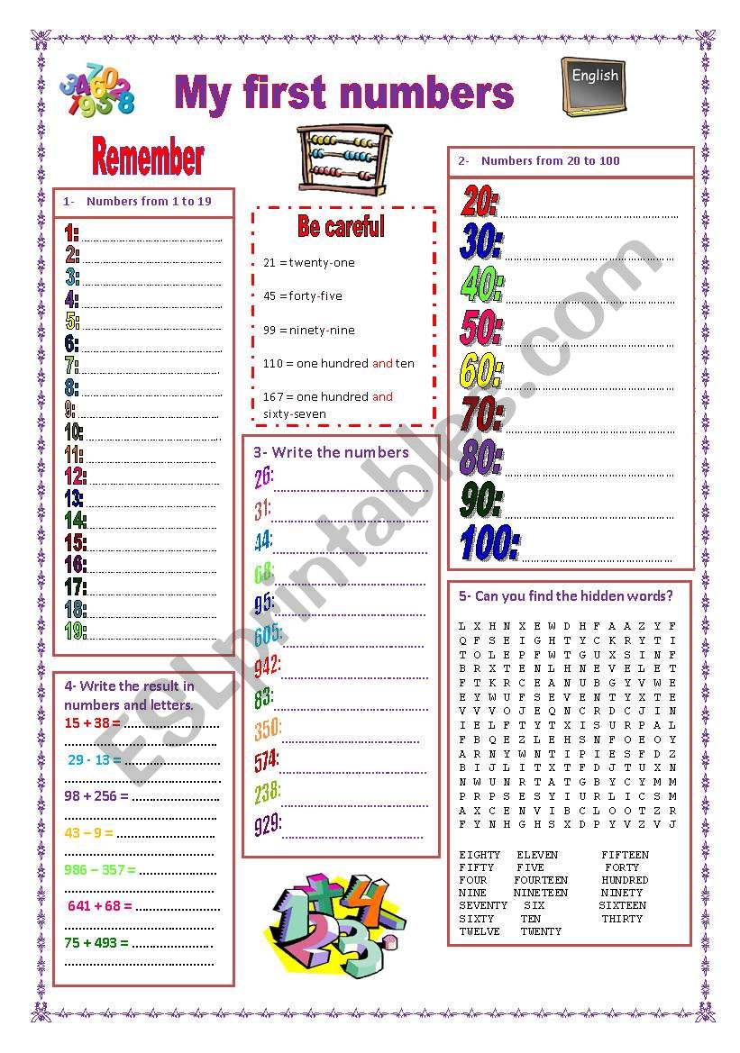 my first numbers worksheet