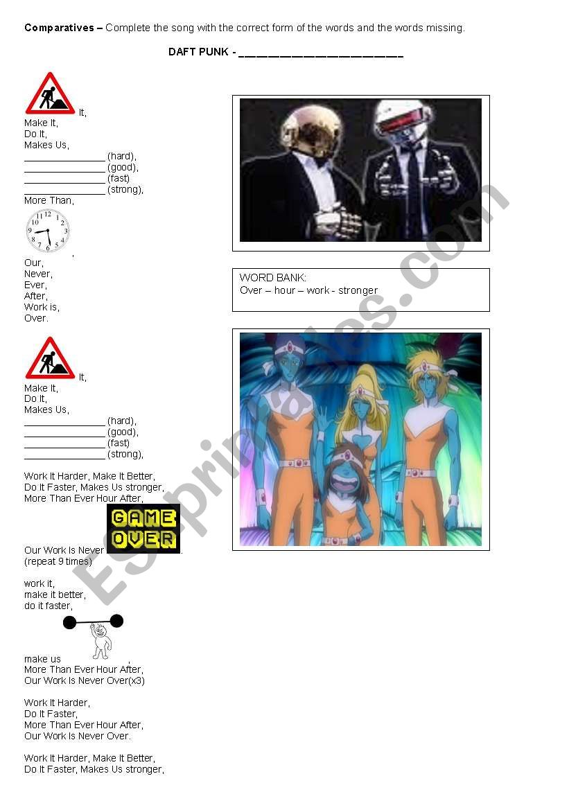 English Worksheets Daft Punk Song Harder Better Faster Stronger