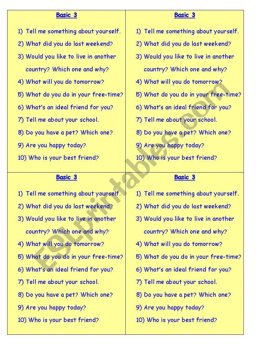 Conversation Cards worksheet