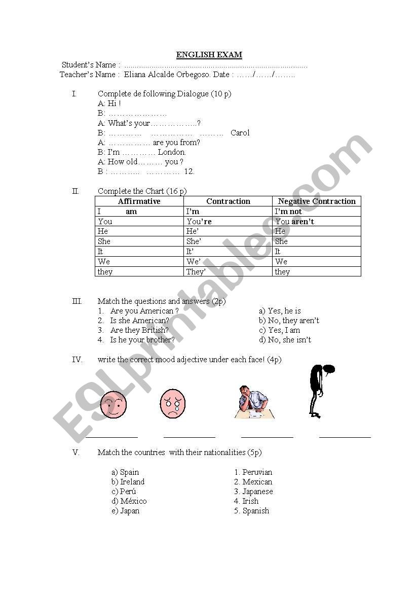 exam for very beginners worksheet