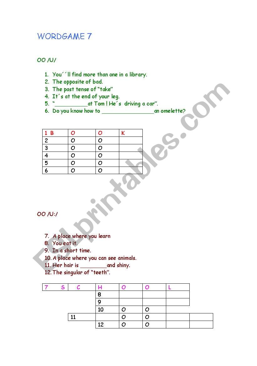 wordgame 7 worksheet