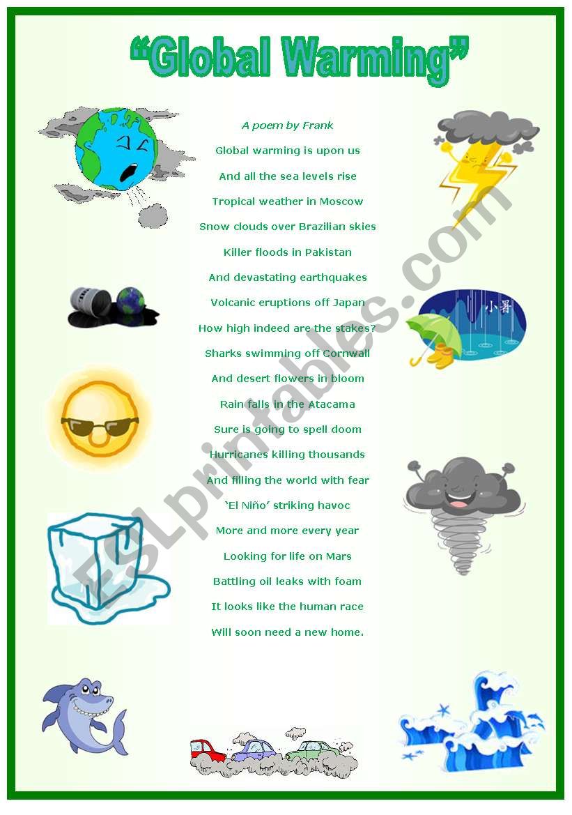 Global warming (a poem by Frank)  with activities