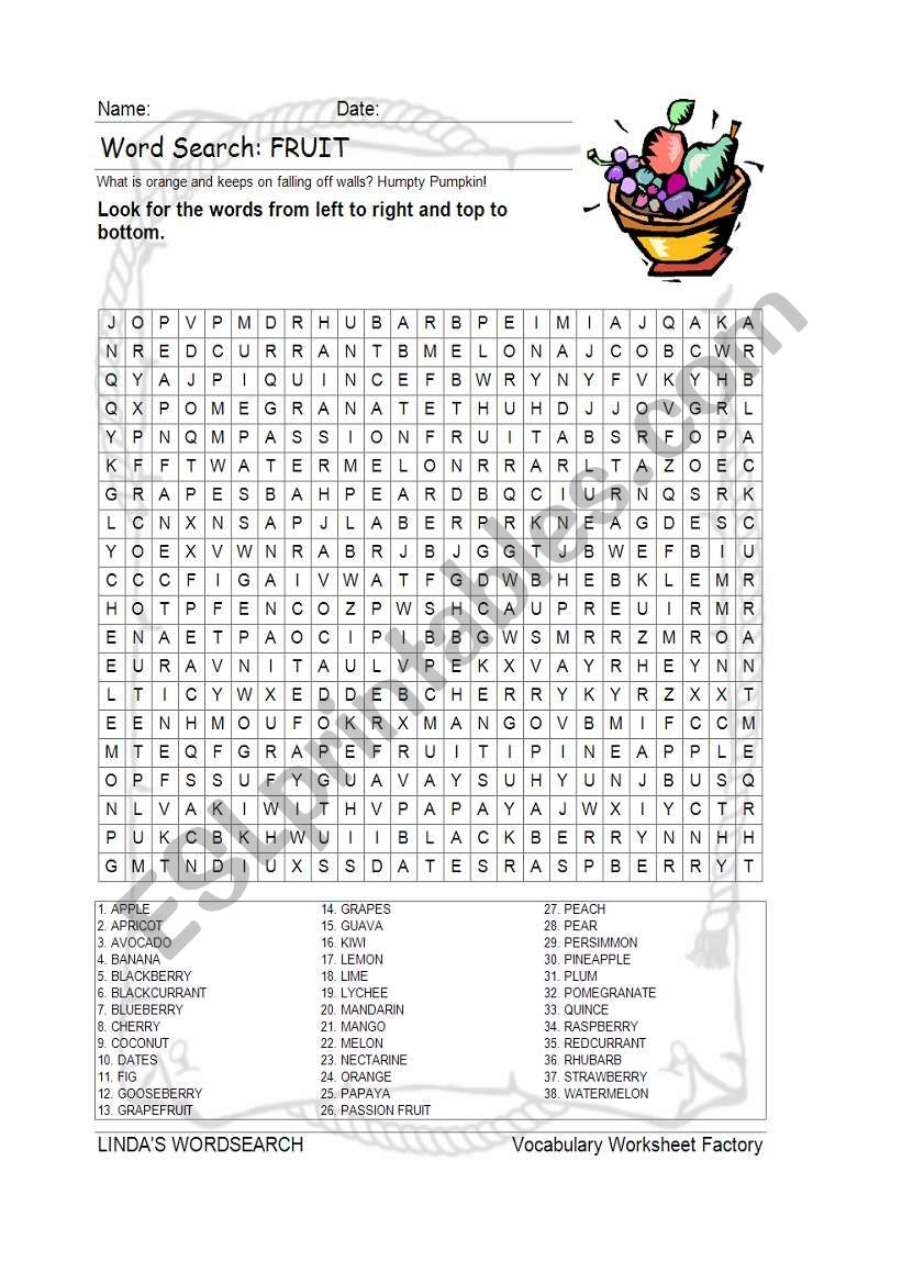 WORDSEARCH: FRUIT worksheet