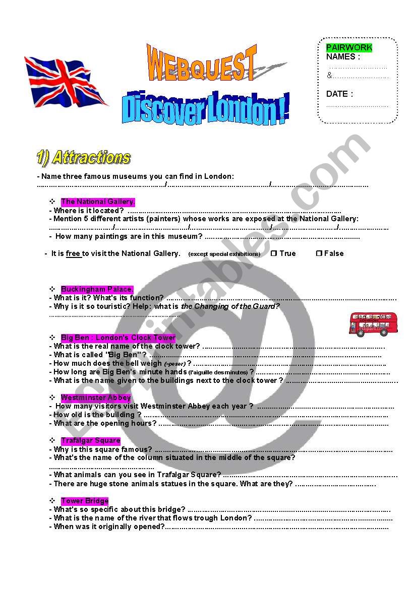 London Webquest worksheet