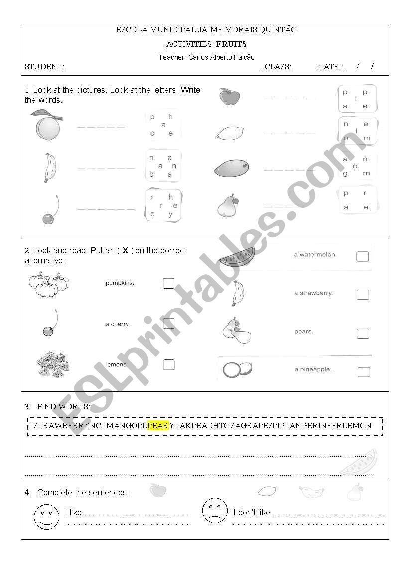 Fruits worksheet