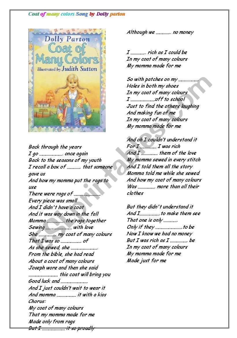 Song: Coat of many colors worksheet