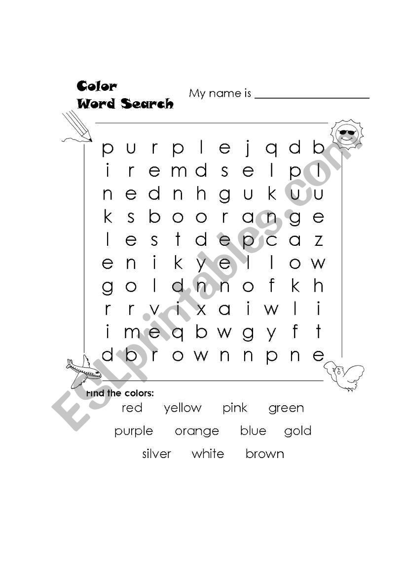 colors wordsearch worksheet