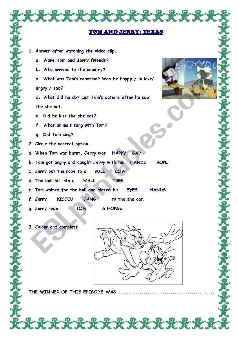 TOM AND JERRY IN TEXAS worksheet
