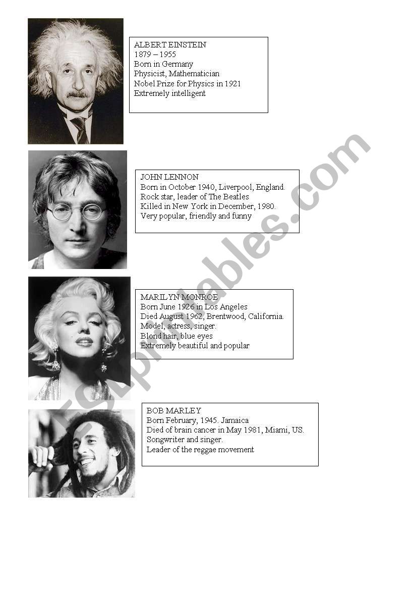 FAMOUS CHARACTERS  worksheet