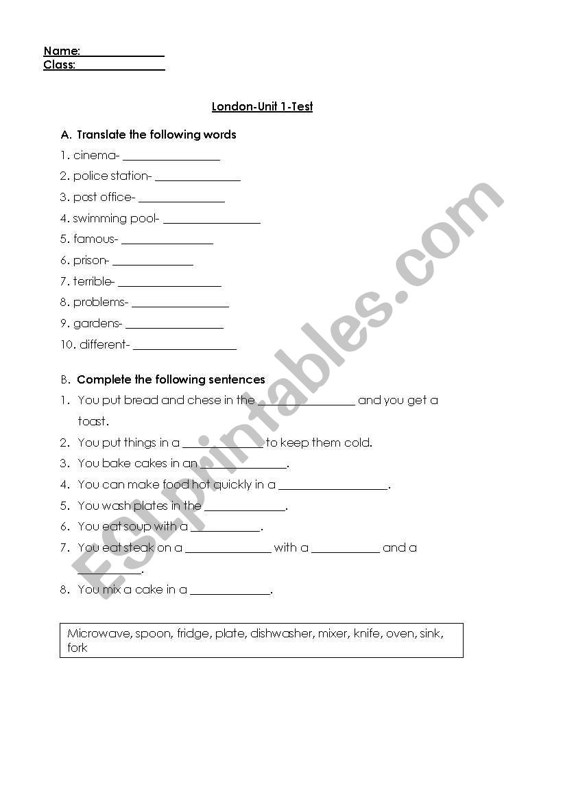 london worksheet