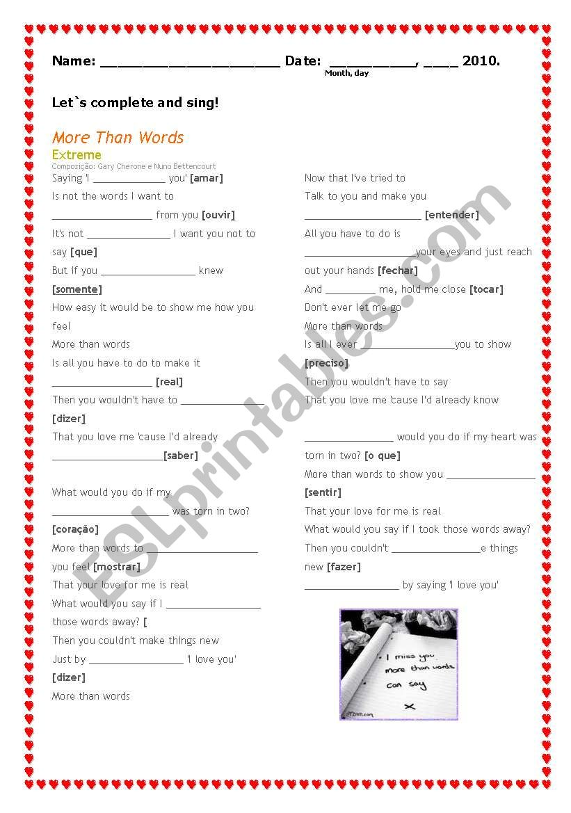More than words - Extreme worksheet