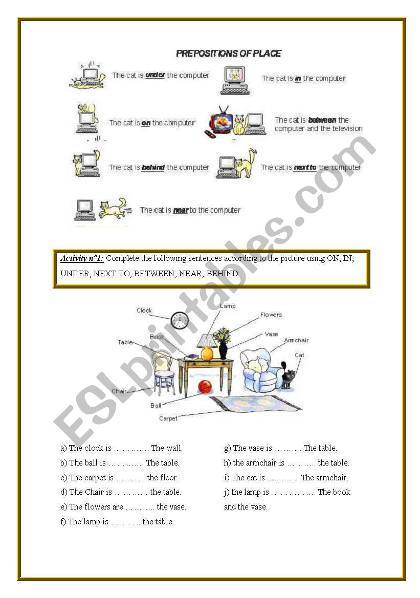 Prepositions of place worksheet