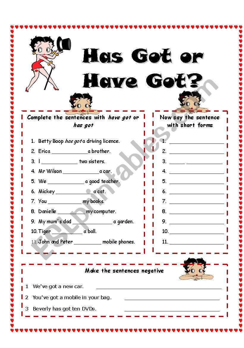 Have Got or Has Got? worksheet